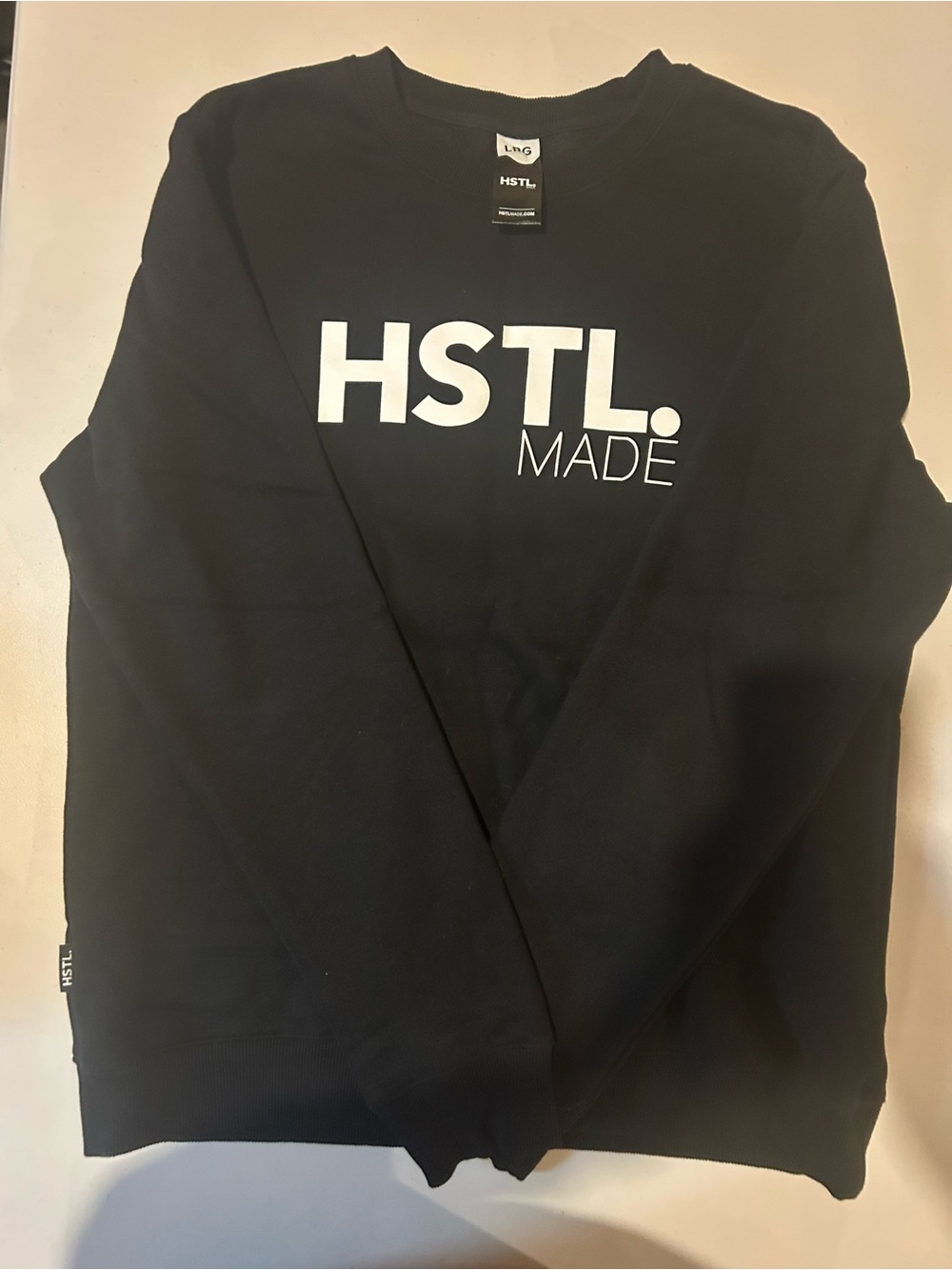 LRG Black Crewneck Sweatshirt with White HSTL. MADE Tag